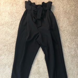 Black high waist paper bag pants